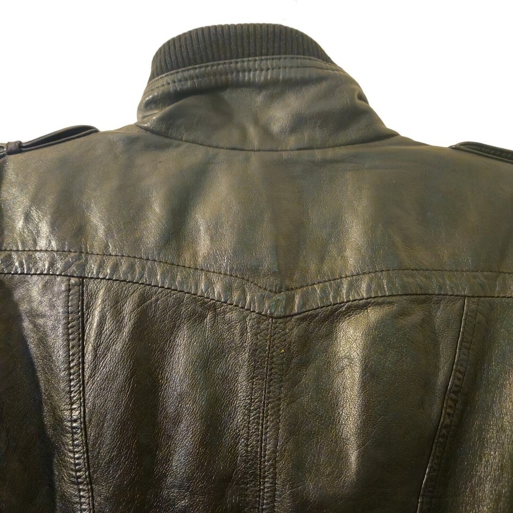 GUESS Womens Vintage Leather Jacket Zipper Pockets Black Size Small - Picture 3 of 9